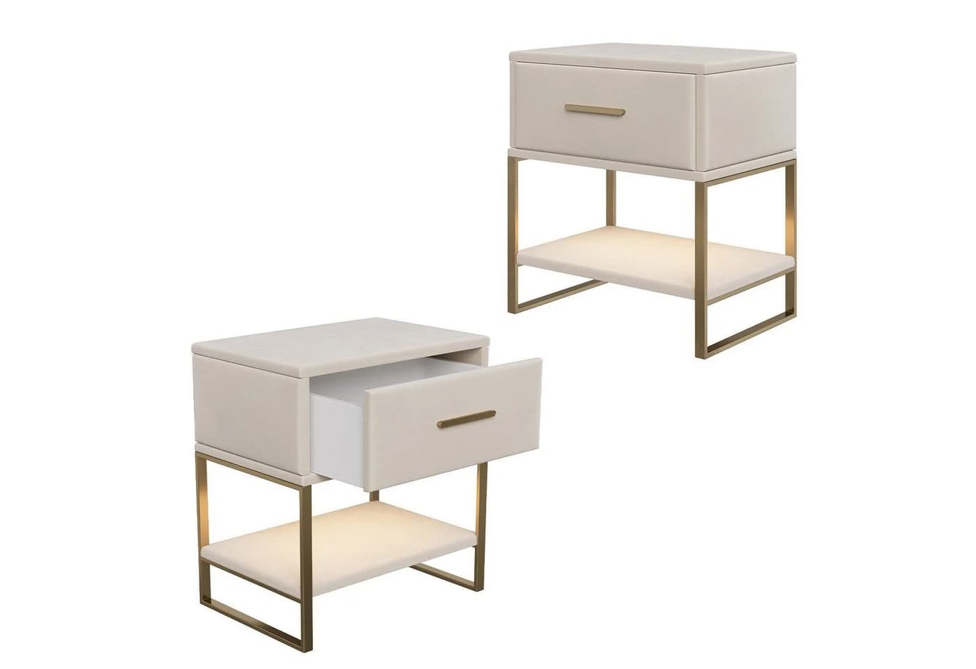 FUROKOY Nachttisch 2er-Set Beige Schubladenschrank - Bild 2