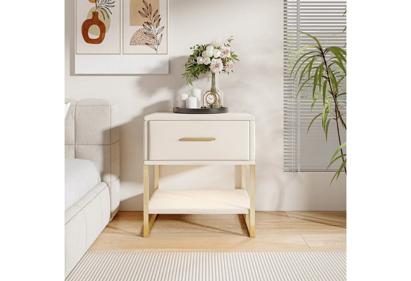 FUROKOY Nachttisch 2er-Set Beige Schubladenschrank - Bild 3