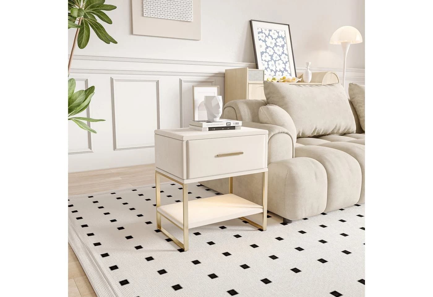 FUROKOY Nachttisch 2er-Set Beige Schubladenschrank - Bild 4