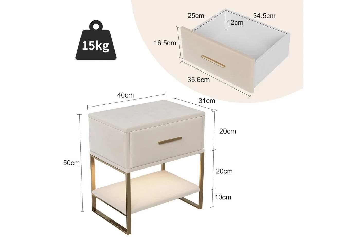 FUROKOY Nachttisch 2er-Set Beige Schubladenschrank - Bild 5