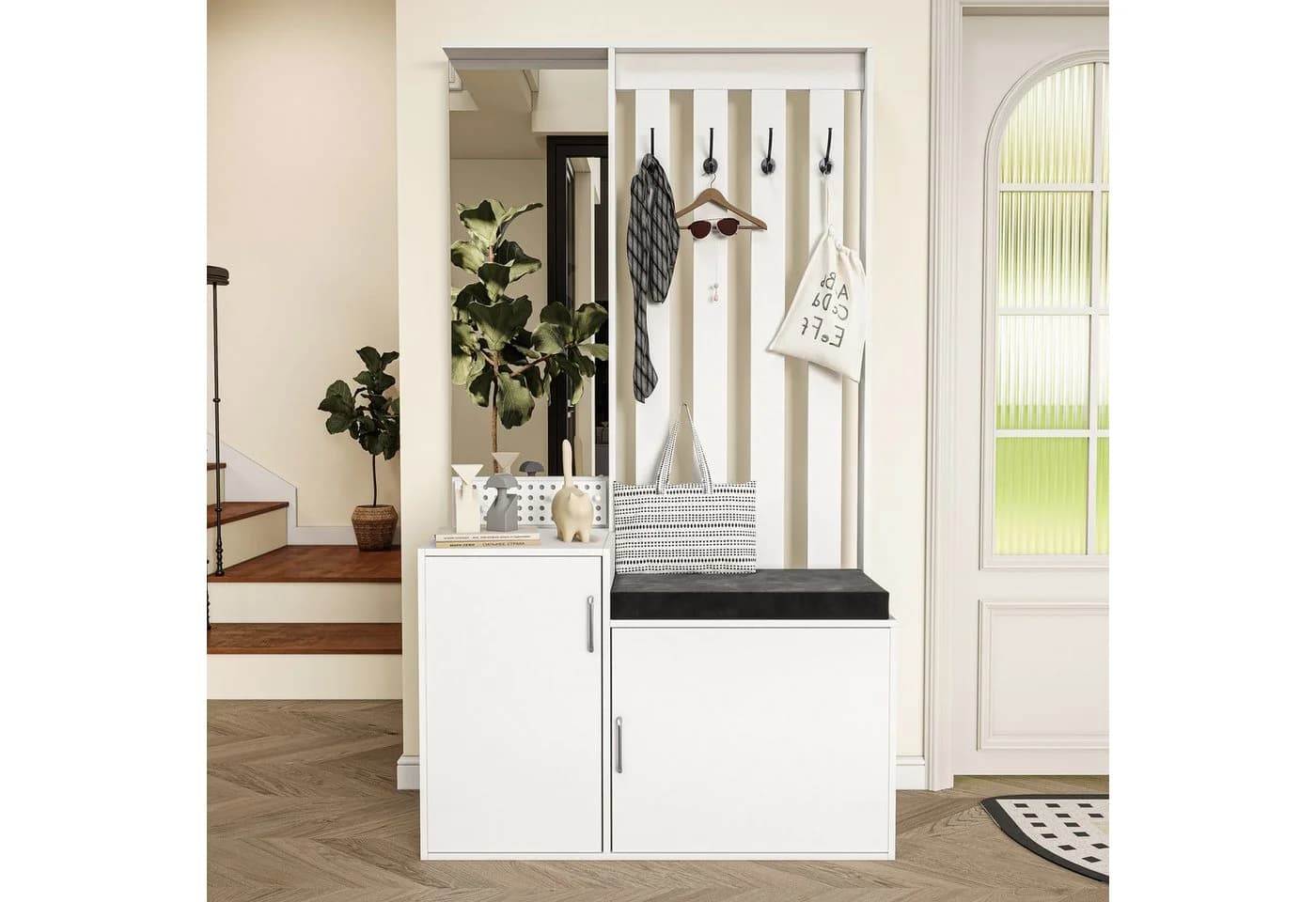 FUROKOY Garderobe mit Spiegel und Schuhschrank Weiß