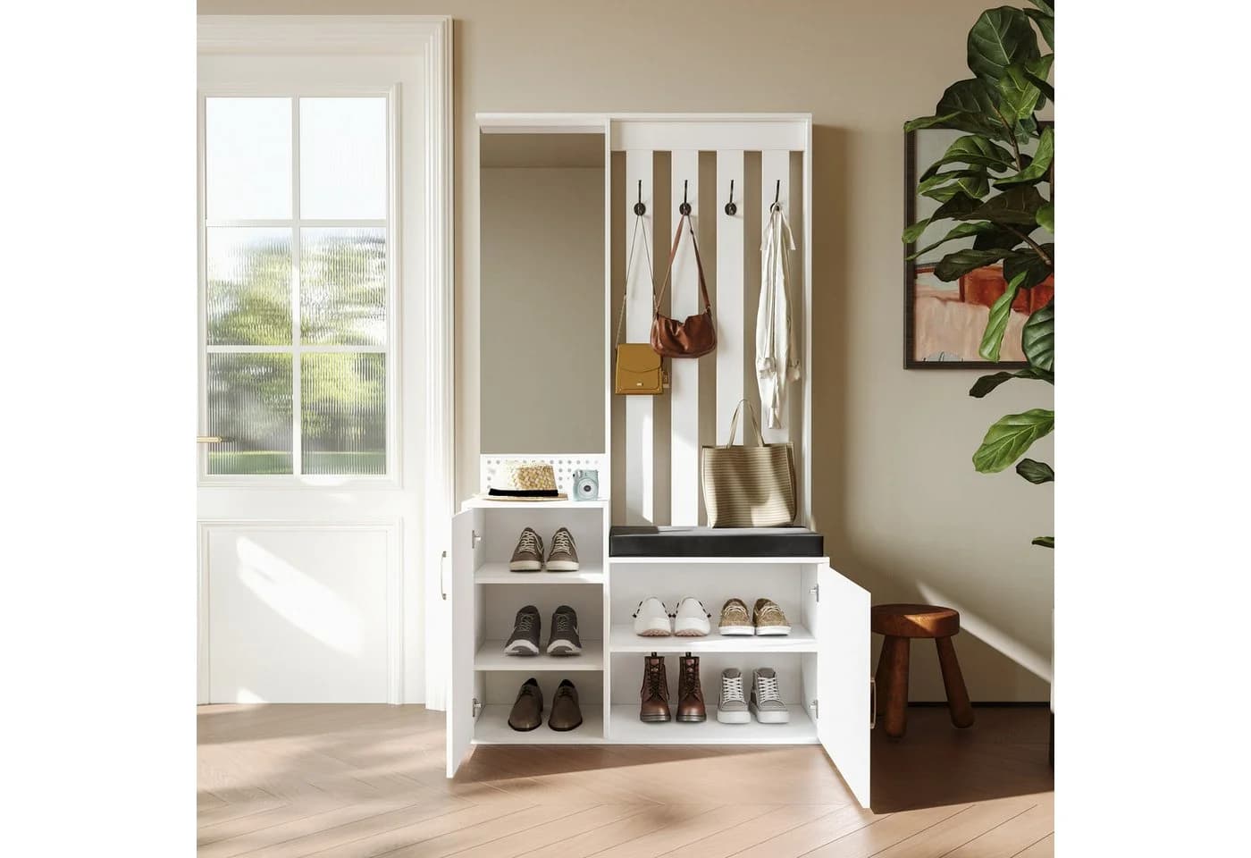 FUROKOY Garderobe mit Spiegel und Schuhschrank Weiß - Bild 4