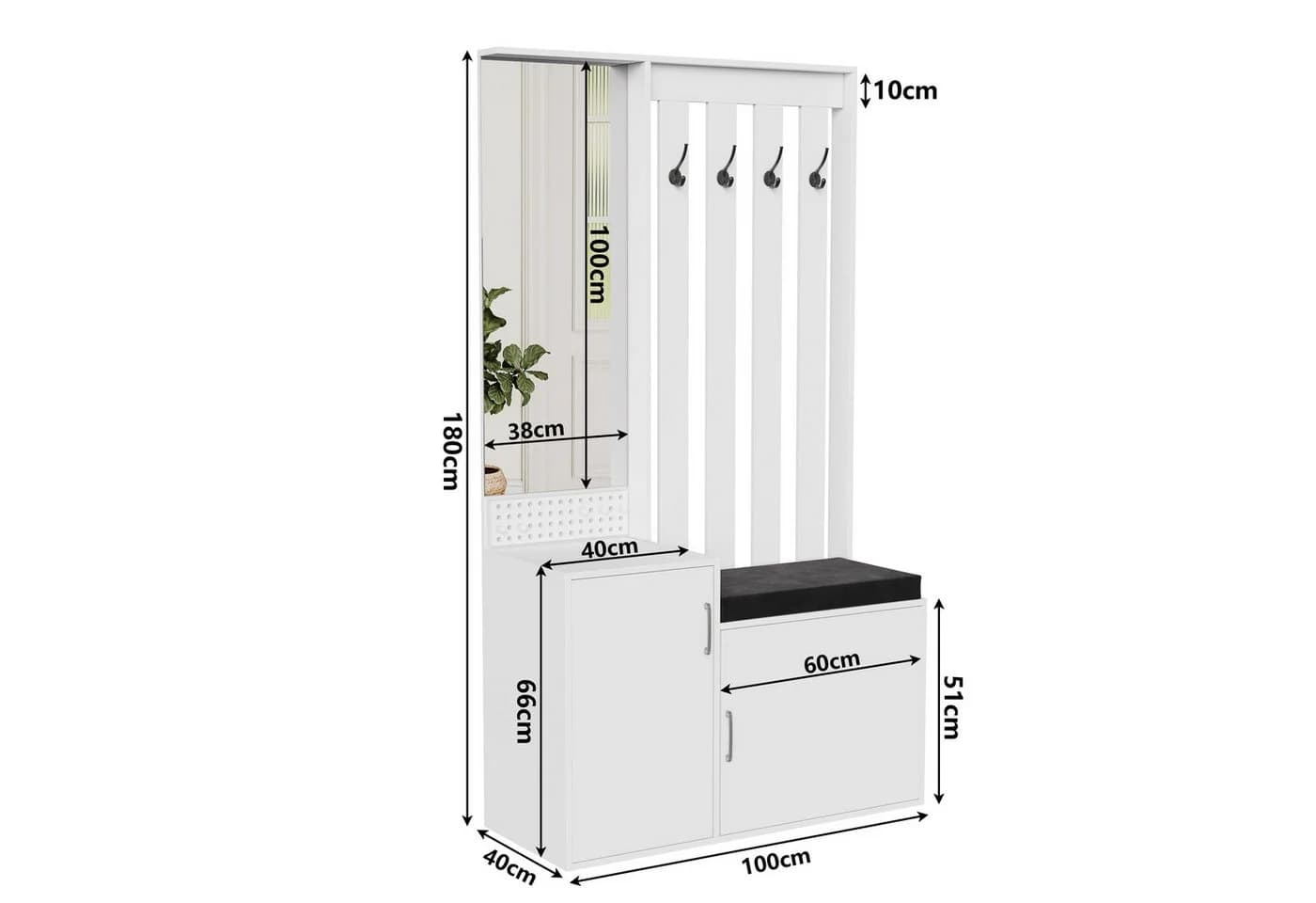 FUROKOY Garderobe mit Spiegel und Schuhschrank Weiß - Bild 5
