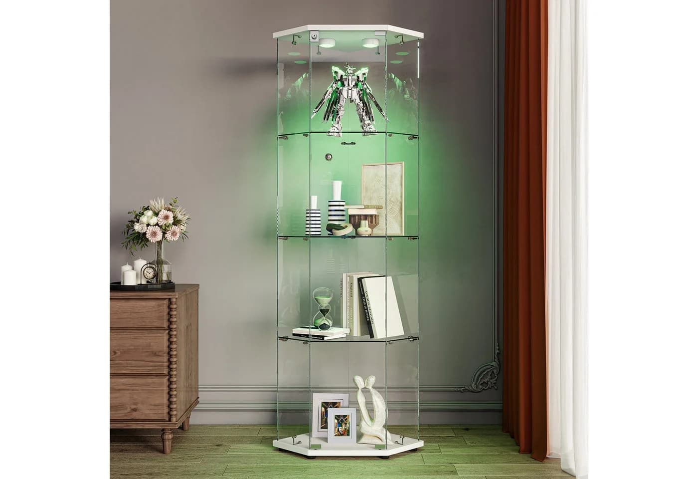 FUROKOY Glasvitrine Fünfeckig Weiß 4 Ebenen 1 Tür - Bild 3