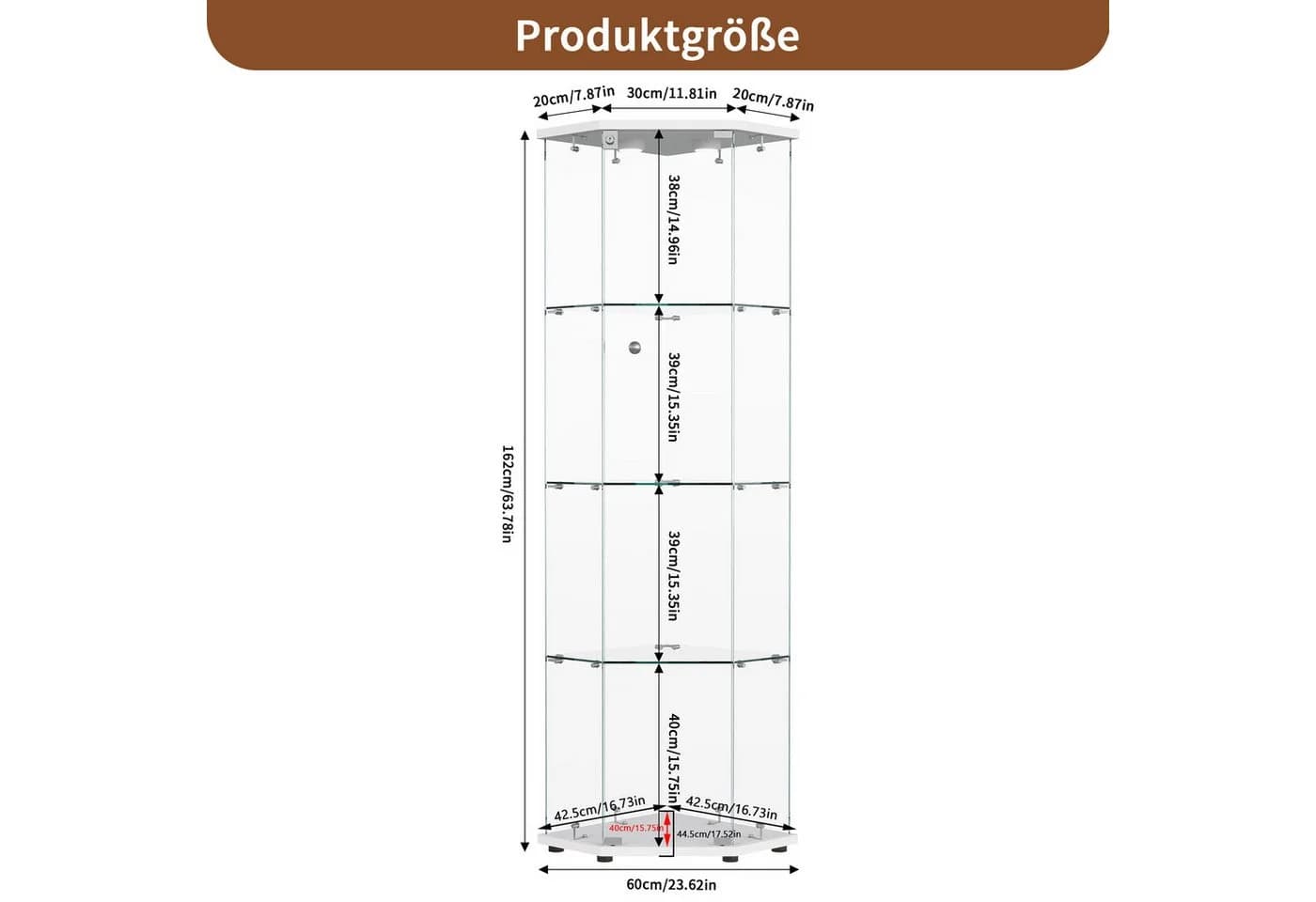 FUROKOY Glasvitrine Fünfeckig Weiß 4 Ebenen 1 Tür - Bild 5