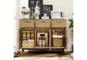 FUROKOY Sideboard Rattan Küchenschrank Holz 3 Schubladen 3 Türen Bild 3