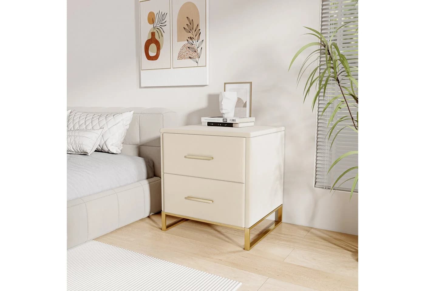 FUROKOY Nachttisch 2er Set Beige Samt - Bild 3