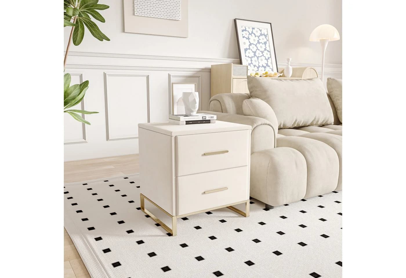 FUROKOY Nachttisch 2er Set Beige Samt - Bild 4