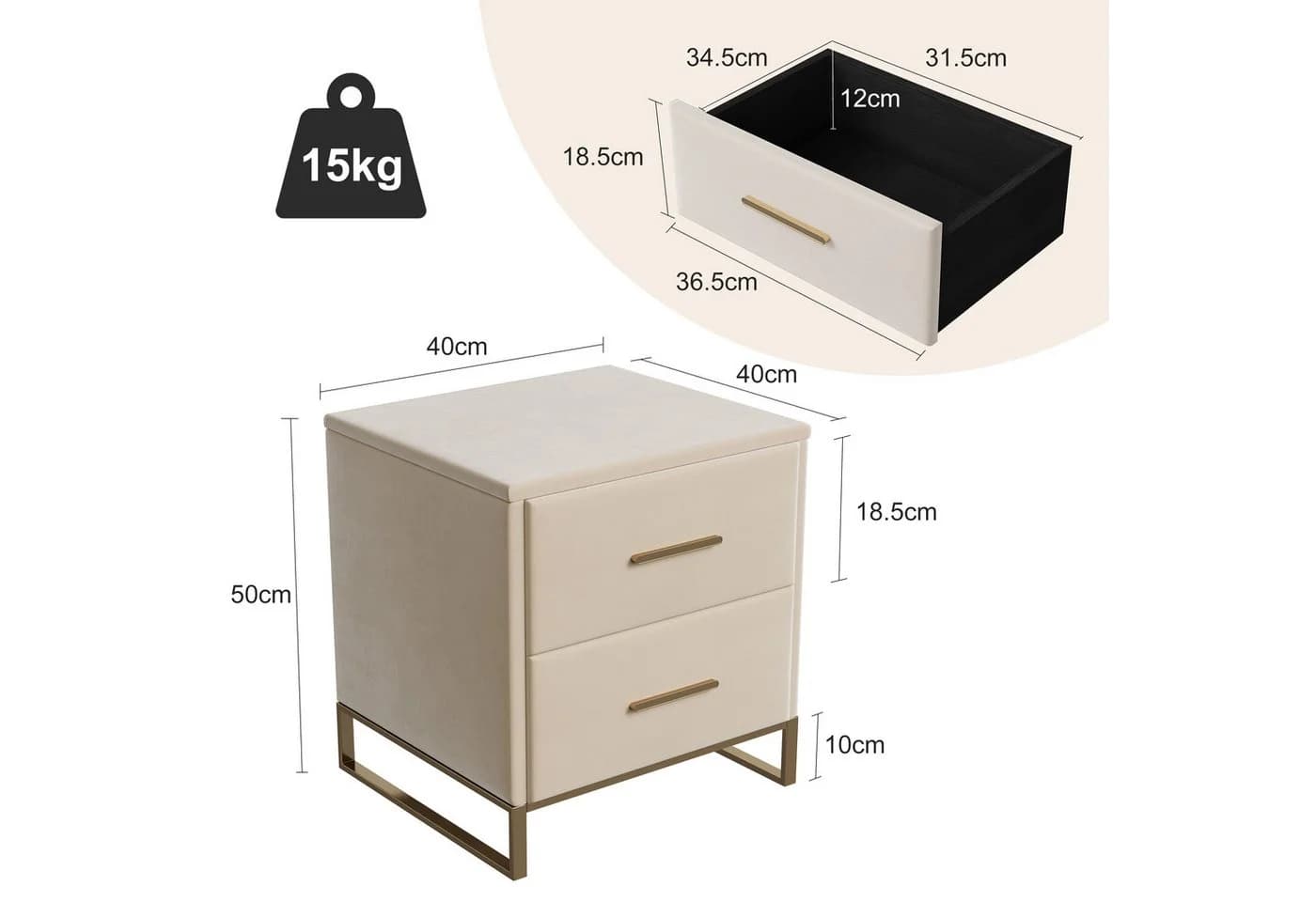 FUROKOY Nachttisch 2er Set Beige Samt - Bild 5