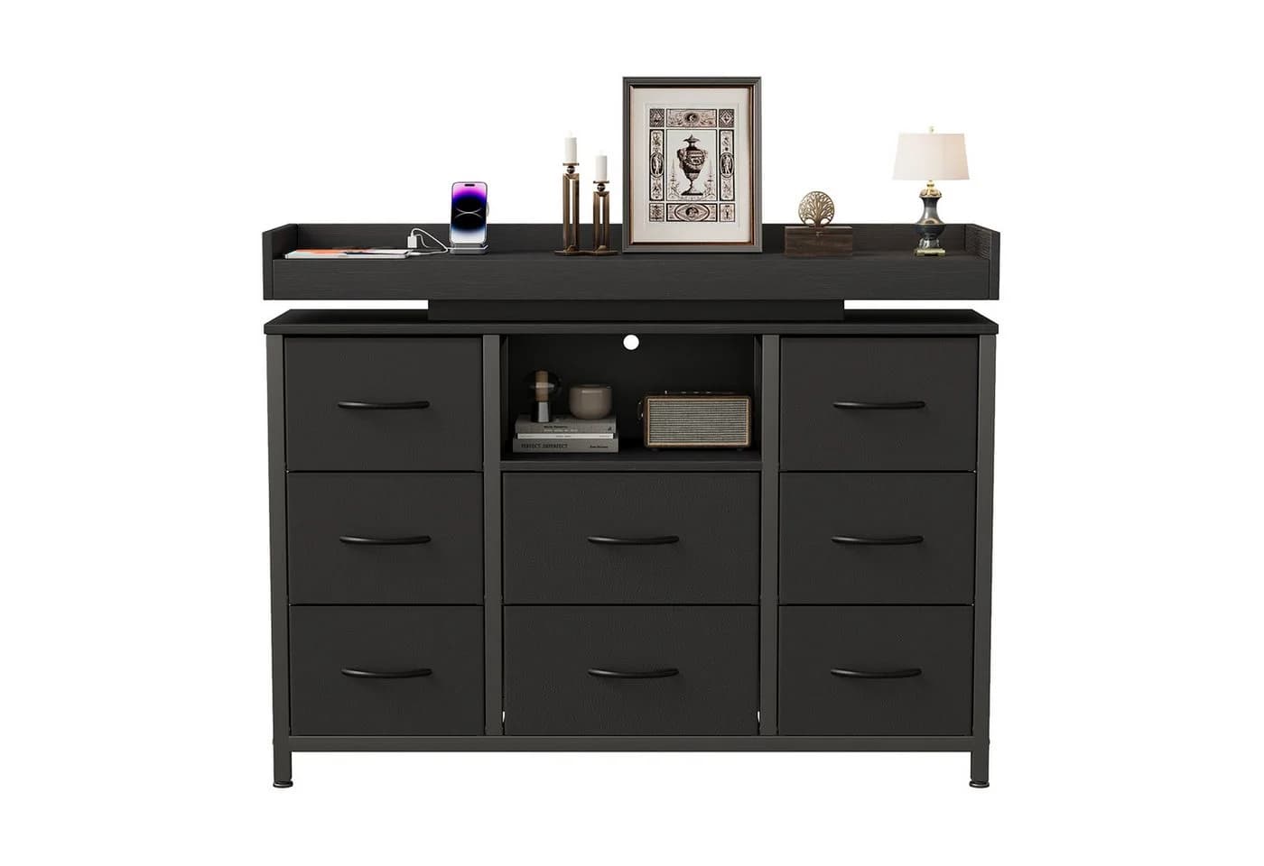 FUROKOY TV-Schrank Sideboard mit 8 Stoffschubladen Industrie-Design Schwarz - Bild 2