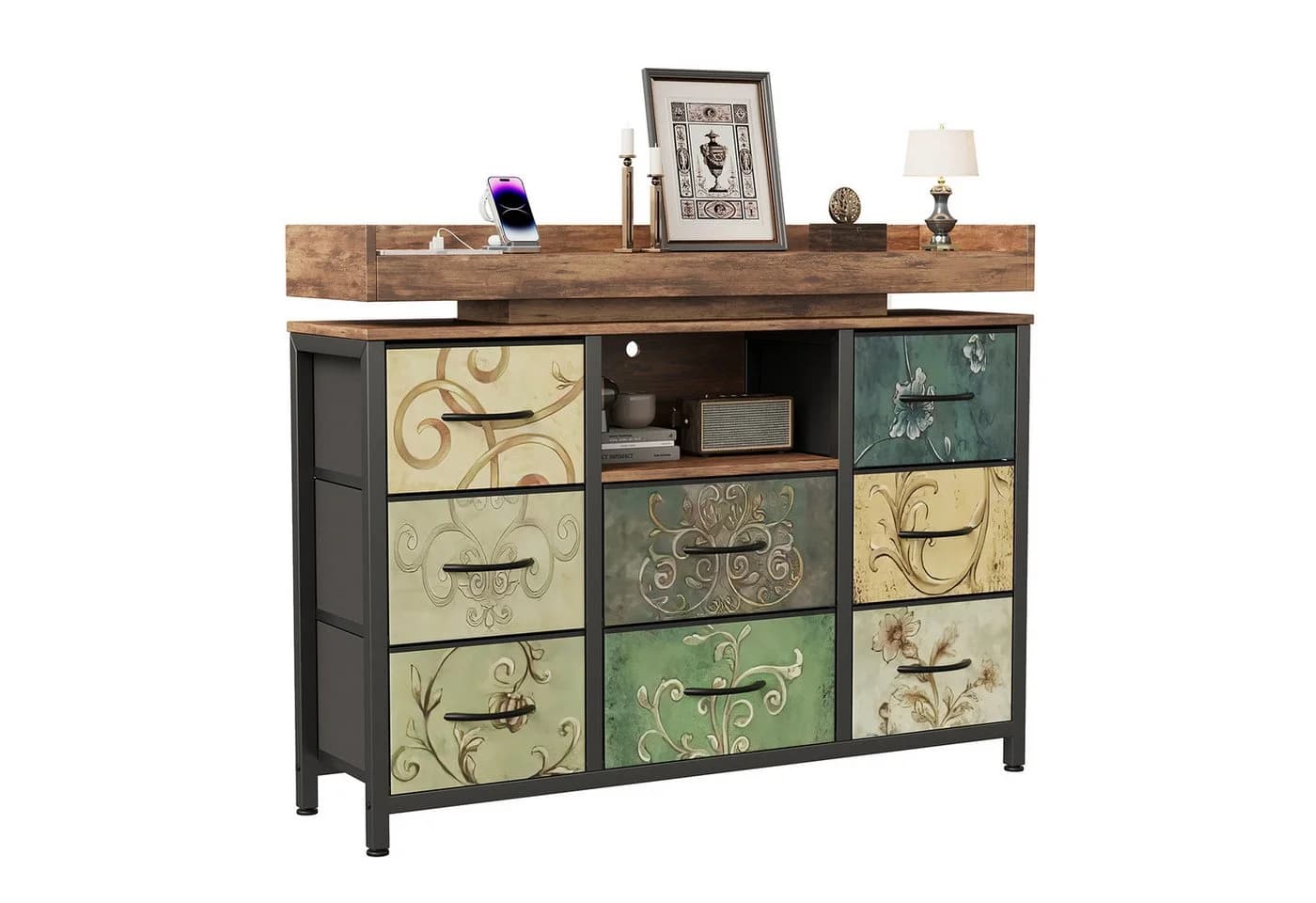 FUROKOY TV-Schrank Kommode 8 Schubladen Industrie-Design