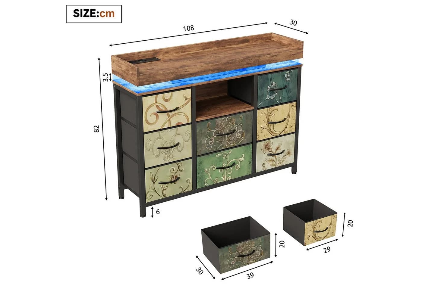 FUROKOY TV-Schrank Kommode 8 Schubladen Industrie-Design - Bild 5