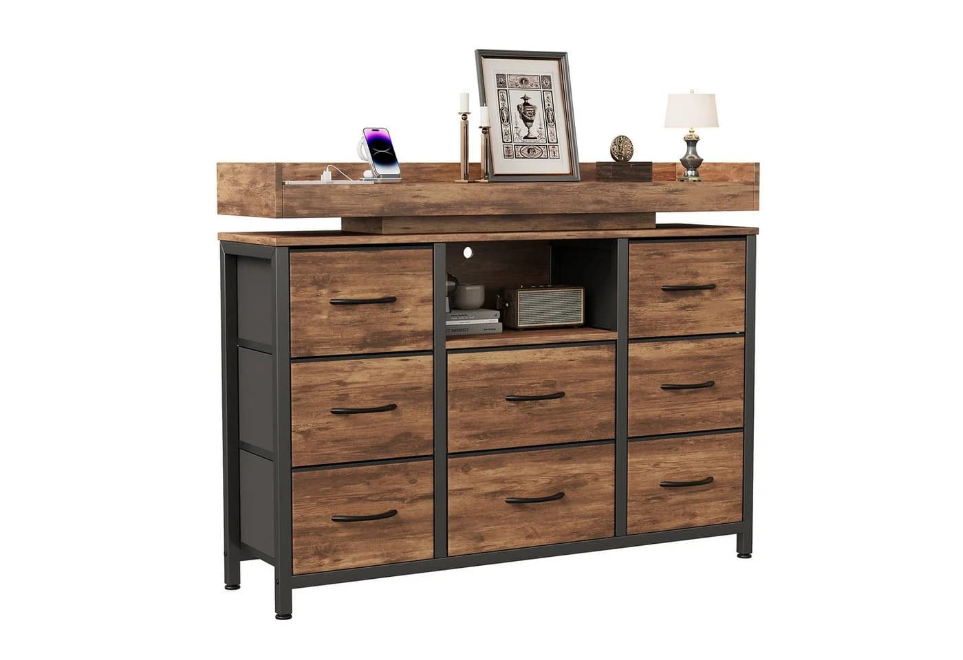 FUROKOY TV-Schrank Kommode 8 Schubladen Industrie-Design