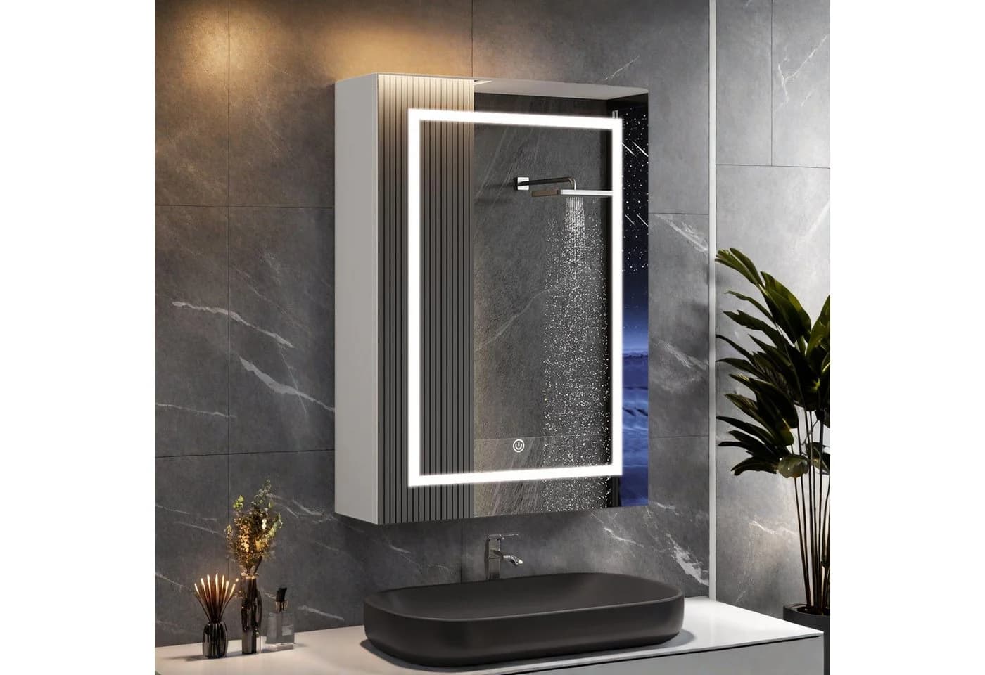 ADWOLT Badezimmerspiegelschrank mit LED-Beleuchtung Weiß - Bild 2