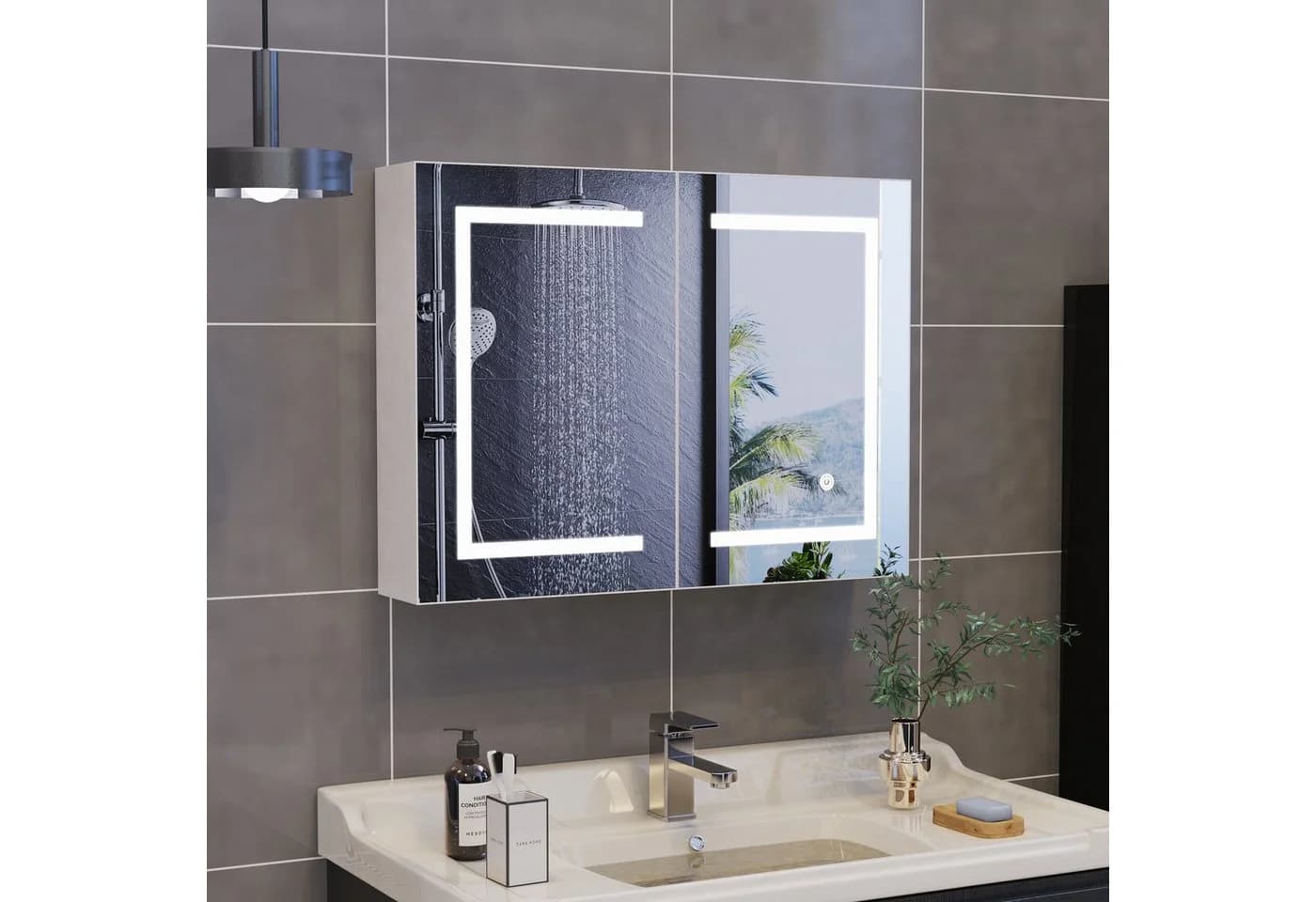 ADWOLT Badezimmerspiegelschrank mit LED-Beleuchtung und Touchschalter Weiß