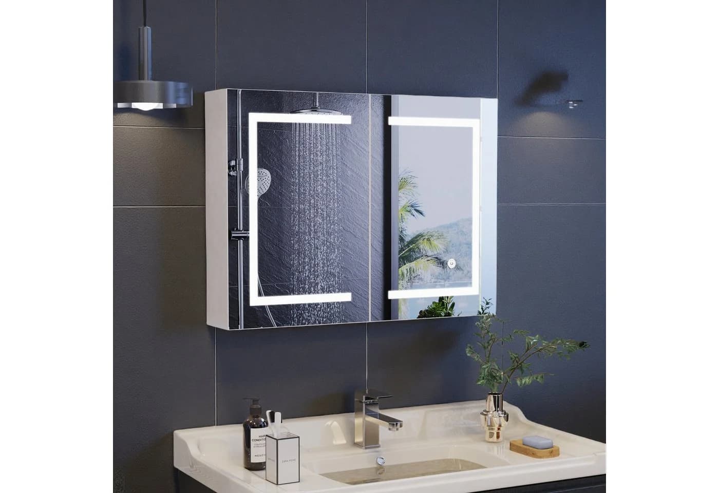 ADWOLT Badezimmerspiegelschrank mit LED-Beleuchtung und Touchschalter Weiß - Bild 2