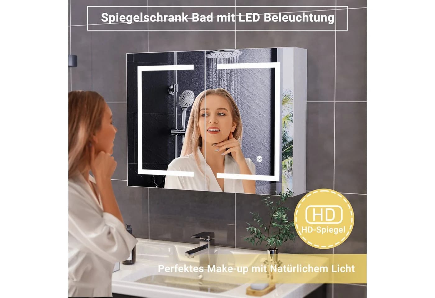 ADWOLT Badezimmerspiegelschrank mit LED-Beleuchtung und Touchschalter Weiß - Bild 3
