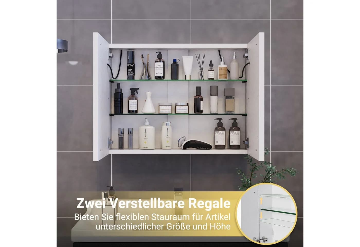 ADWOLT Badezimmerspiegelschrank mit LED-Beleuchtung und Touchschalter Weiß - Bild 4
