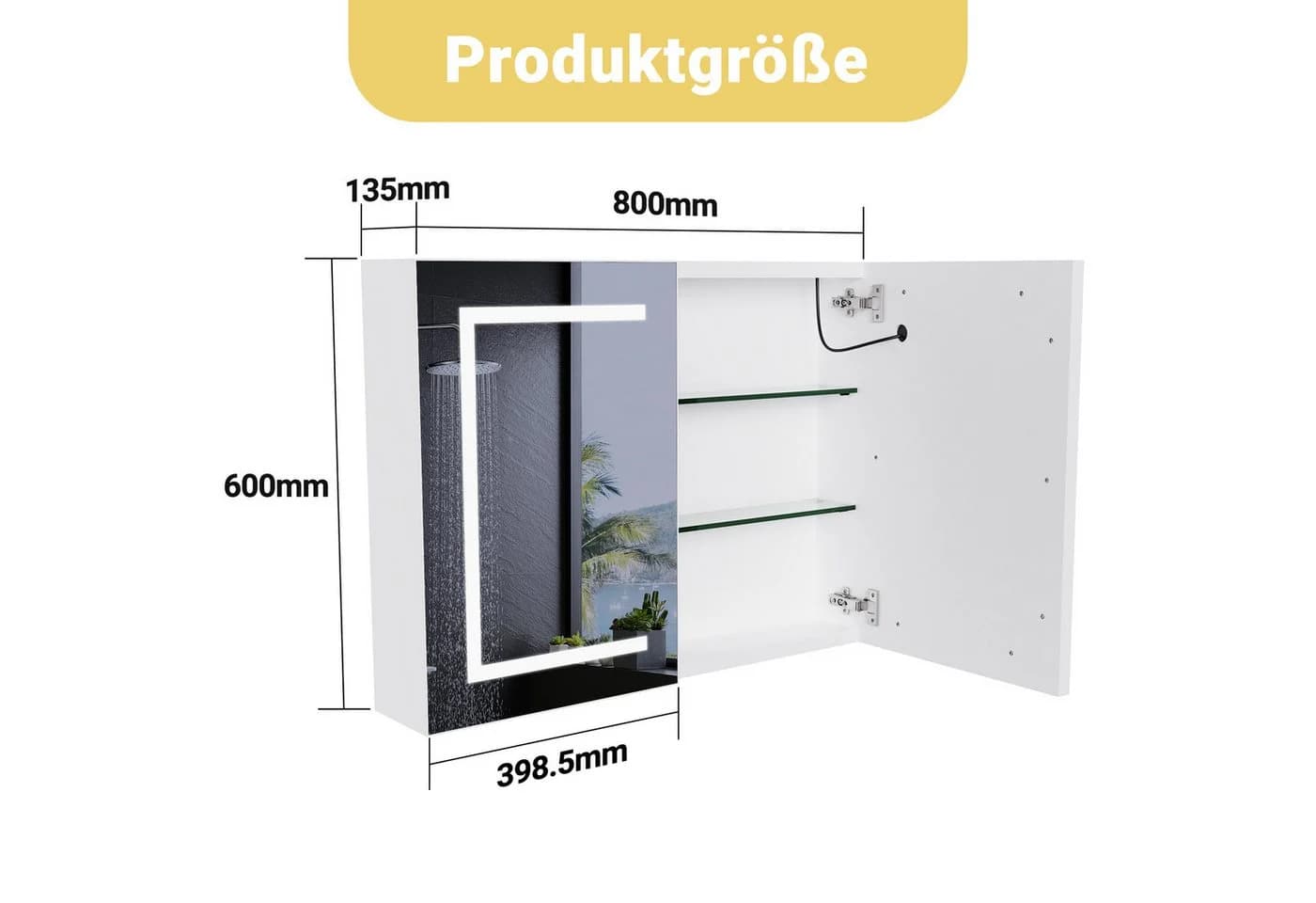 ADWOLT Badezimmerspiegelschrank mit LED-Beleuchtung und Touchschalter Weiß - Bild 5