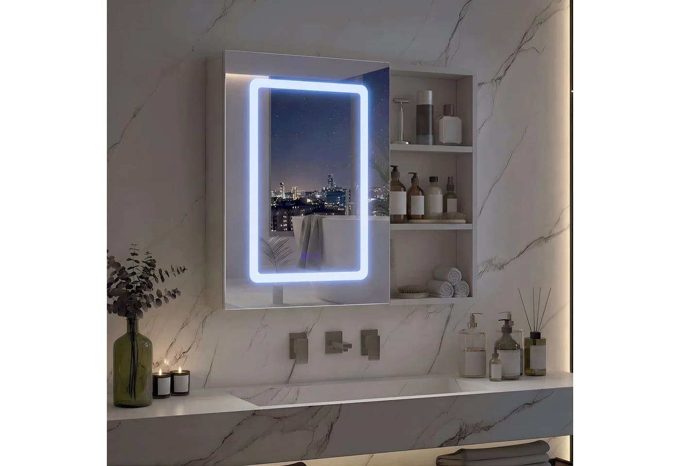 FUROKOY Badezimmerspiegelschrank Weiß mit LED & Entfogger - Bild 4