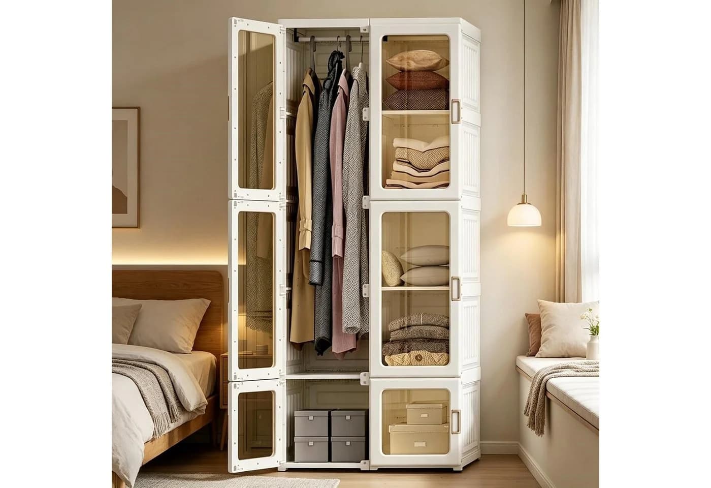 BELUPAI Kleiderschrank Faltbar Transparent/Weiß mit Magnettüren - Bild 2