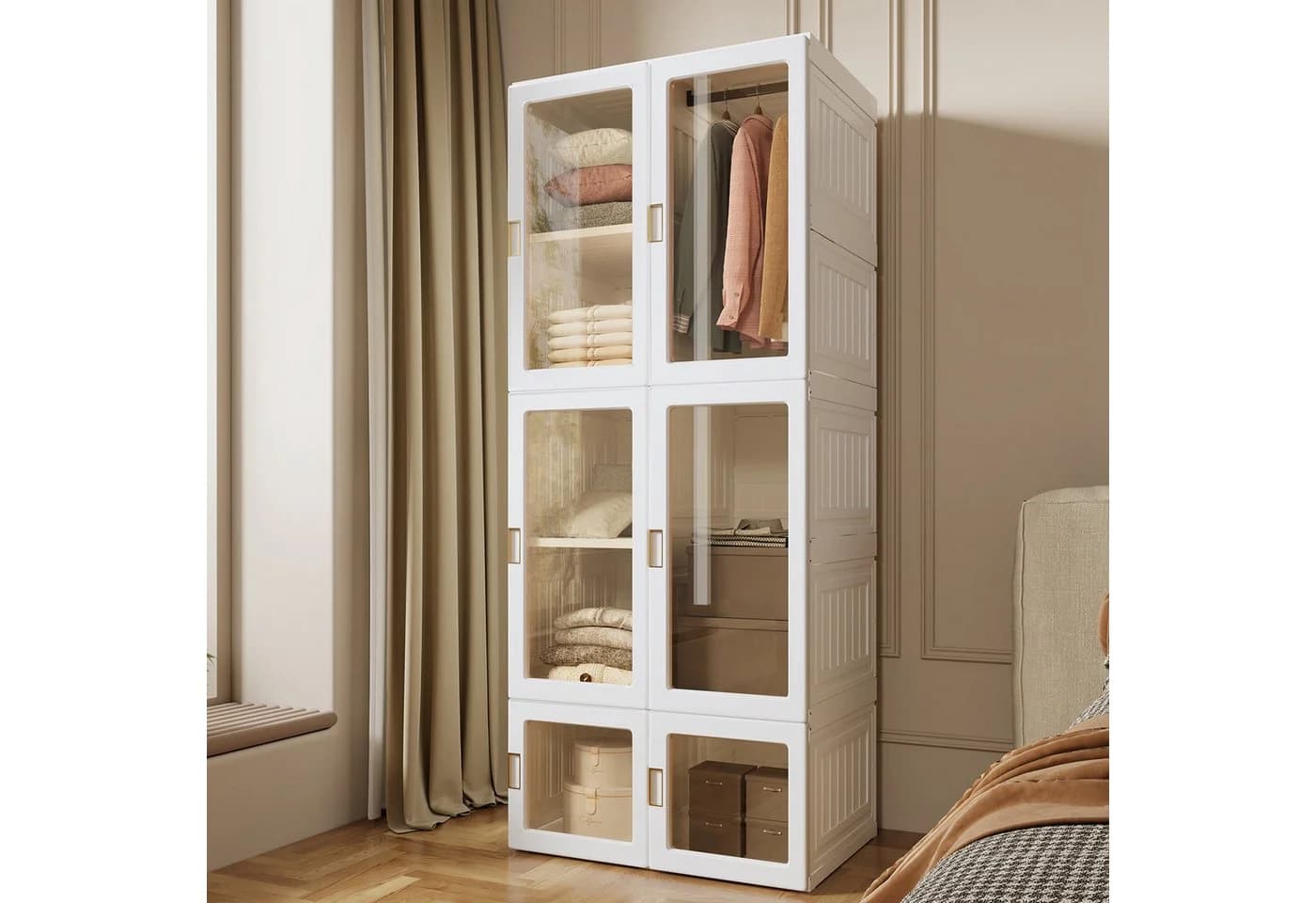 BELUPAI Kleiderschrank Faltbar Transparent/Weiß mit Magnettüren - Bild 3