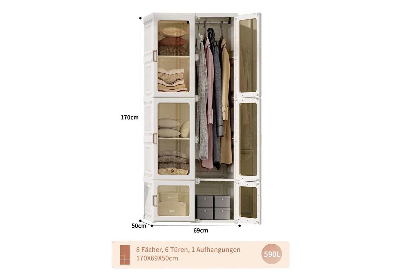 BELUPAI Kleiderschrank Faltbar Transparent/Weiß mit Magnettüren - Bild 5