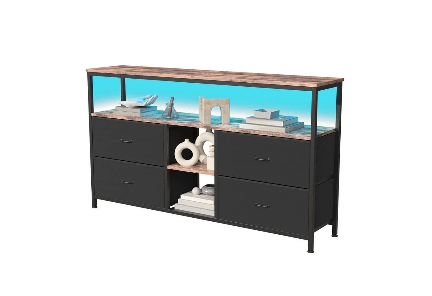 BELUPAI Lowboard TV Schrank mit LED und 4 Stoff-Schubladen Schwarz - Bild 2