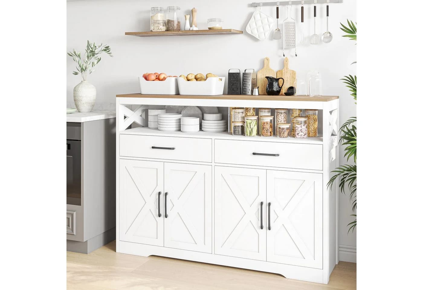zebery Buffet Sideboard Landhausstil Braun/Weiß mit Schubladen - Bild 2