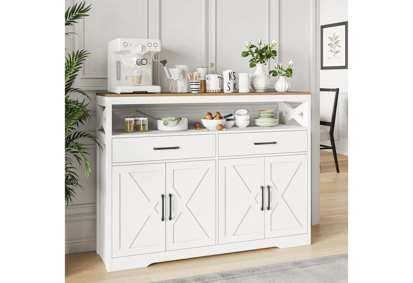 zebery Buffet Sideboard Landhausstil Braun/Weiß mit Schubladen - Bild 3
