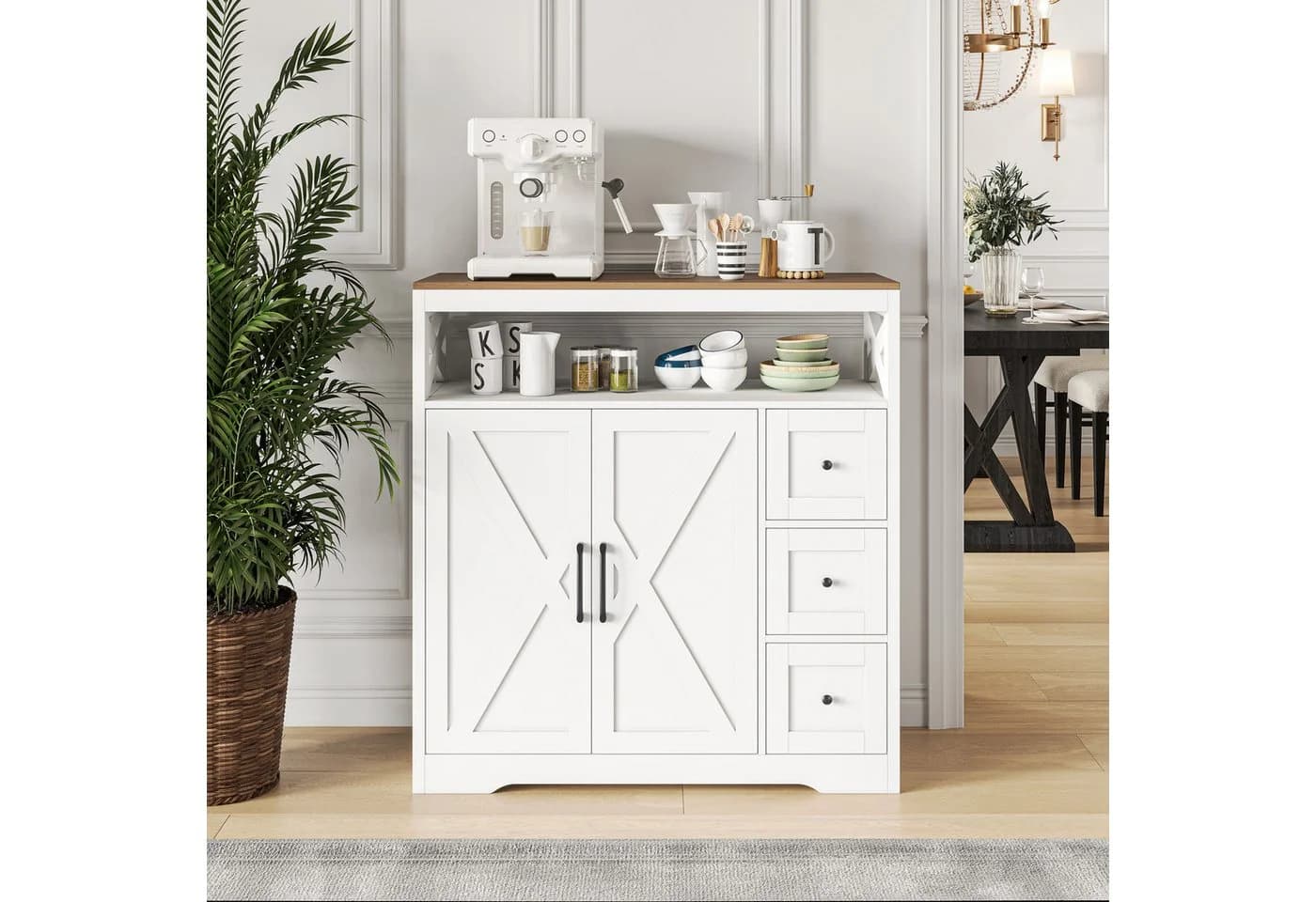 zebery Buffet Sideboard Landhausstil Braun/Weiß mit Schubladen