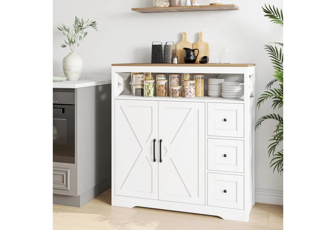 zebery Buffet Sideboard Landhausstil Braun/Weiß mit Schubladen - Bild 2
