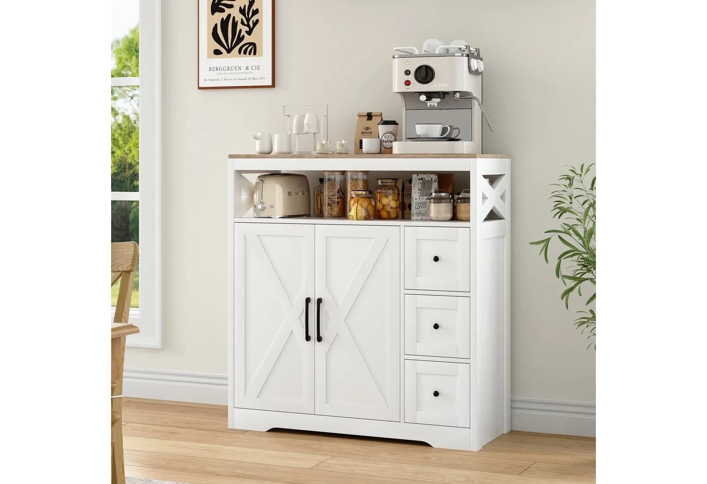 zebery Buffet Sideboard Landhausstil Braun/Weiß mit Schubladen - Bild 3