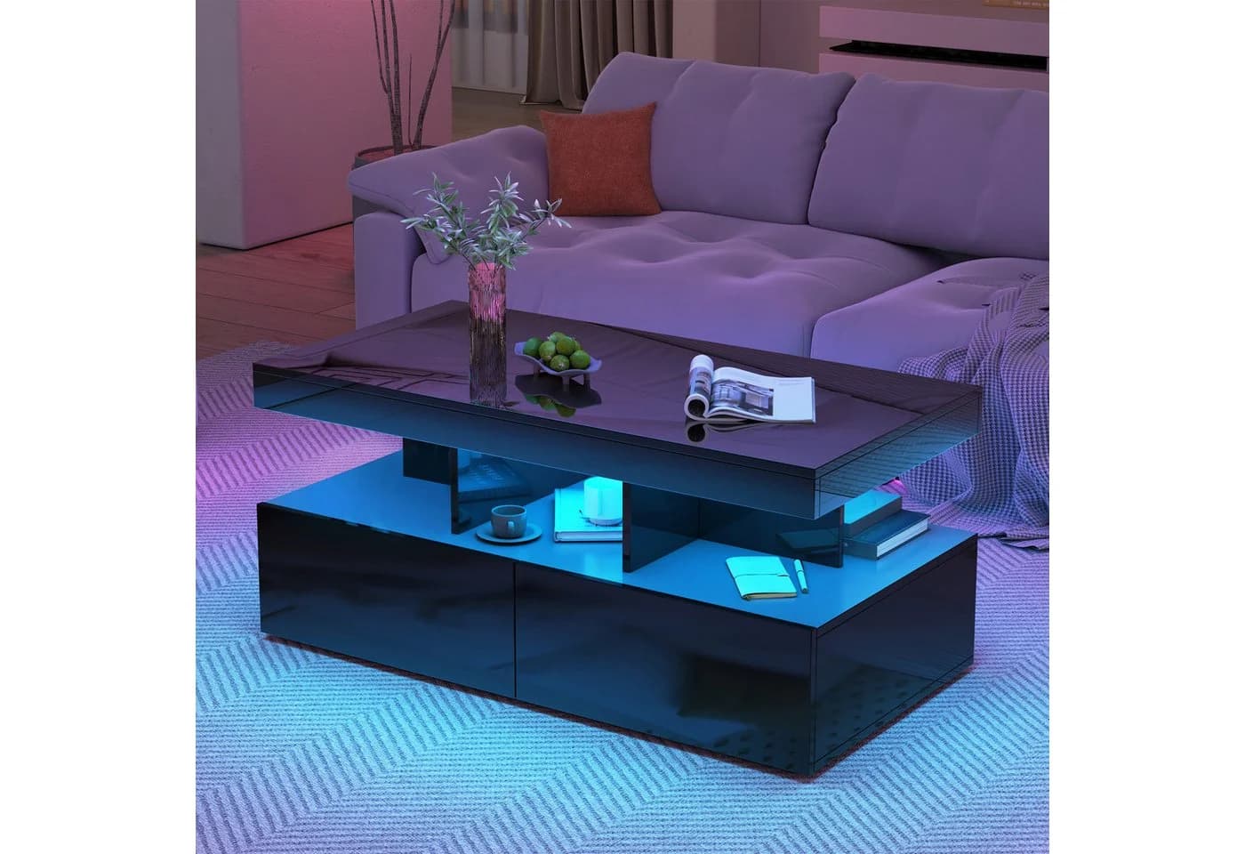 zebery Couchtisch Hochglanz Schwarz mit LED Beleuchtung - Bild 2