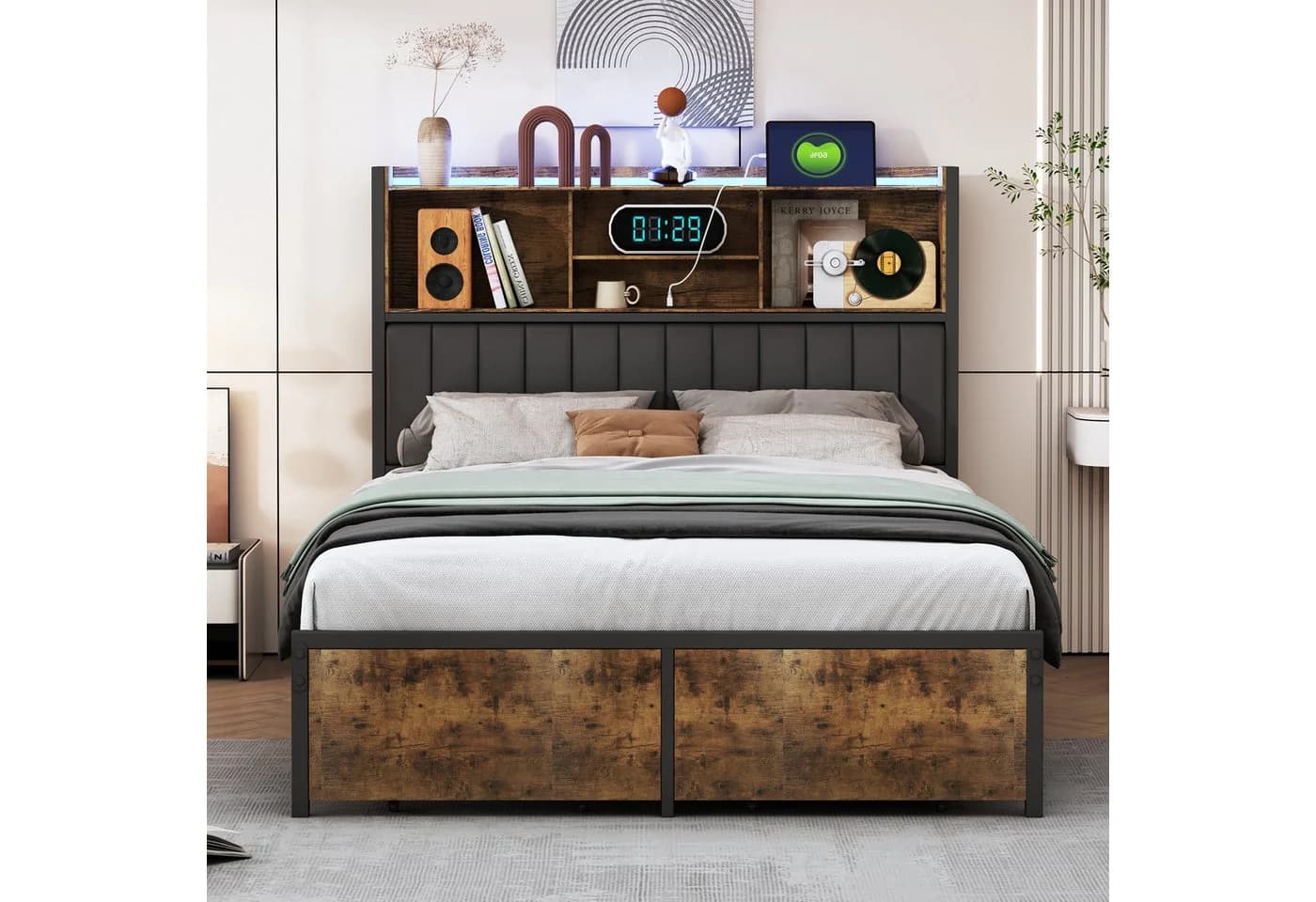 zebery Metallbett mit LED, Schubladen & USB-Anschluss