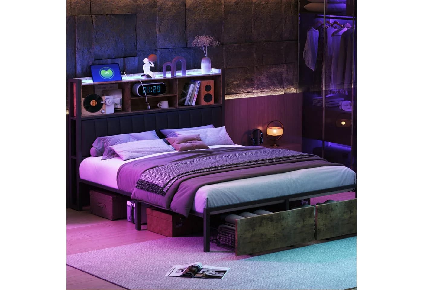 zebery Metallbett mit LED, Schubladen & USB-Anschluss - Bild 4