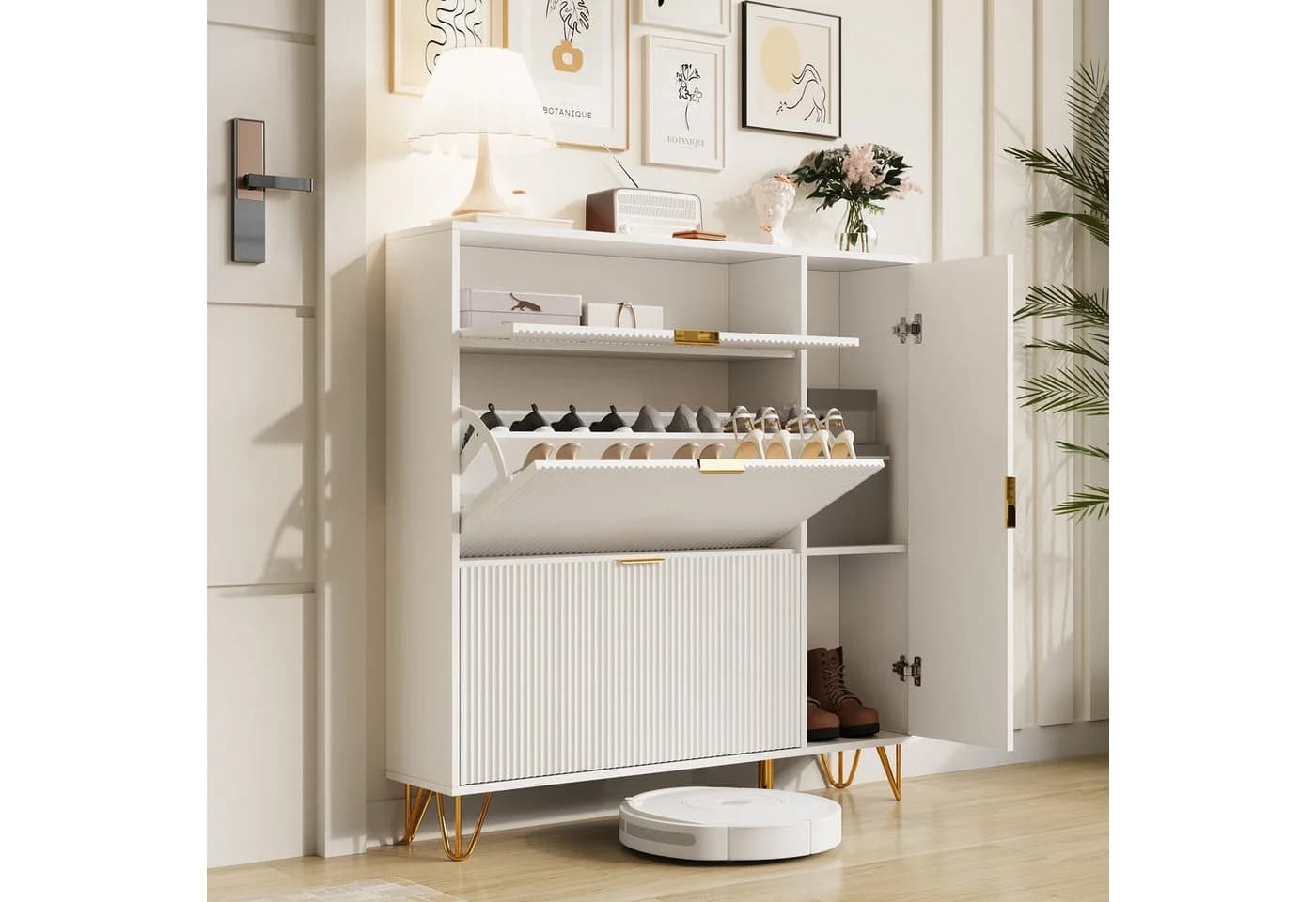 zebery Schuhschrank Weiß mit Klappen und Türen