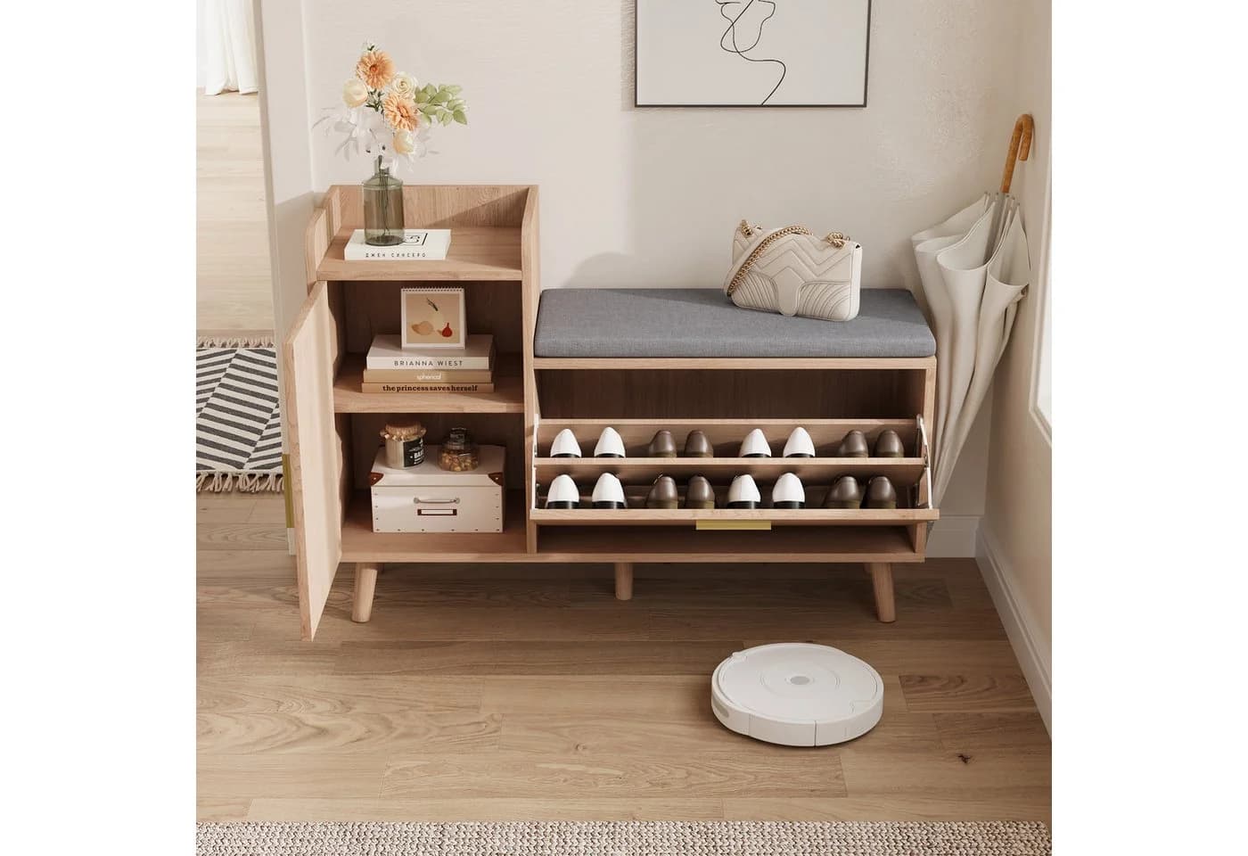 zebery Schuhschrank mit Sitzbank Natur Holzspanplatte