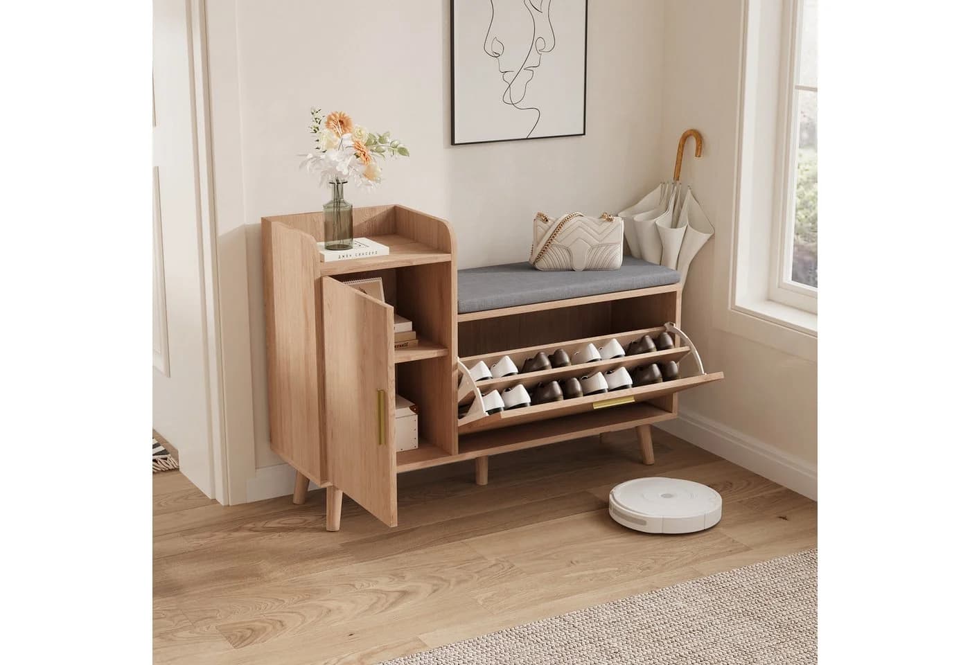 zebery Schuhschrank mit Sitzbank Natur Holzspanplatte - Bild 2