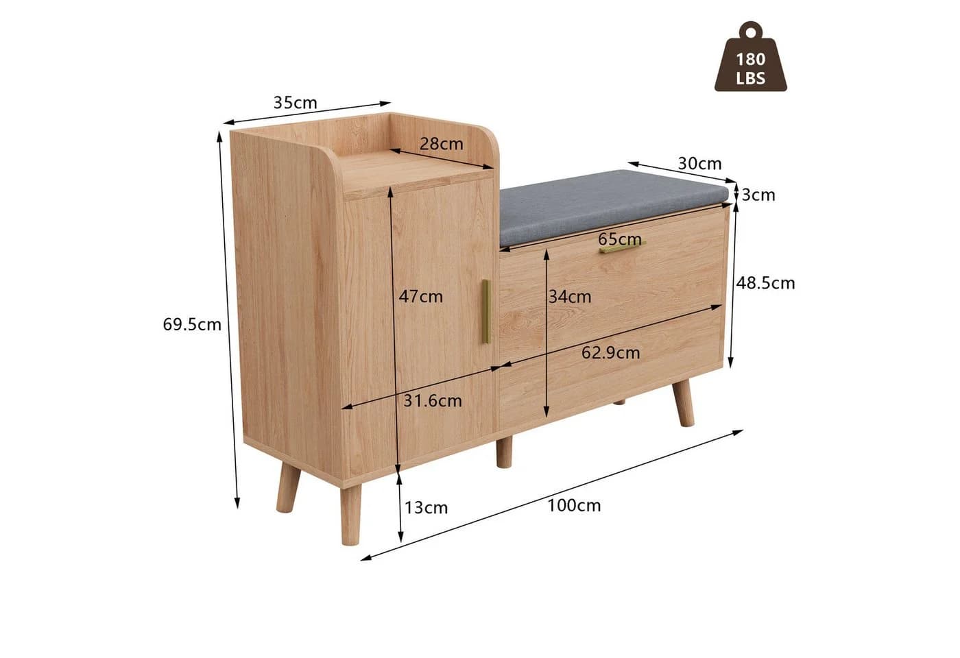 zebery Schuhschrank mit Sitzbank Natur Holzspanplatte - Bild 5