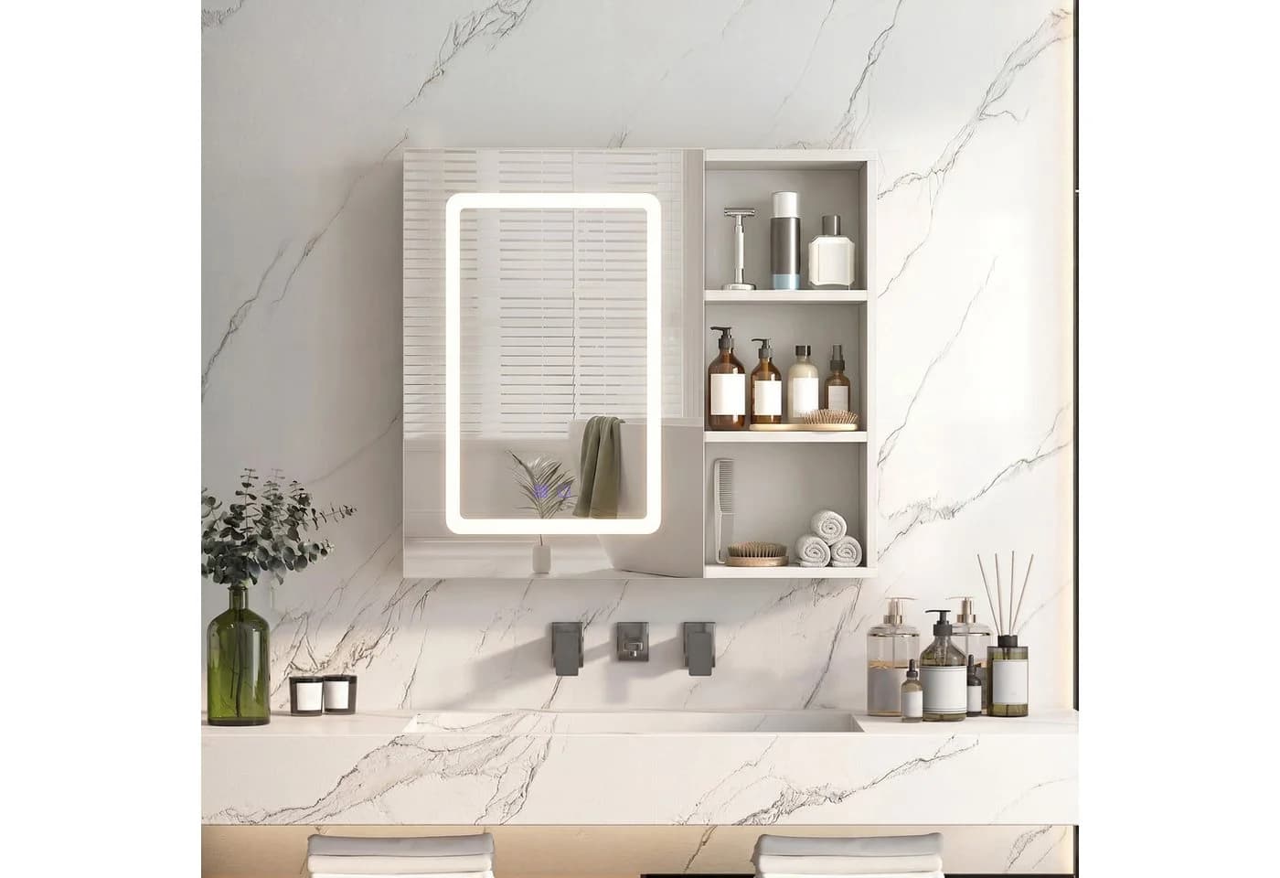 zebery Spiegelschrank mit LED-Beleuchtung und Touchschalter Weiß - Bild 3