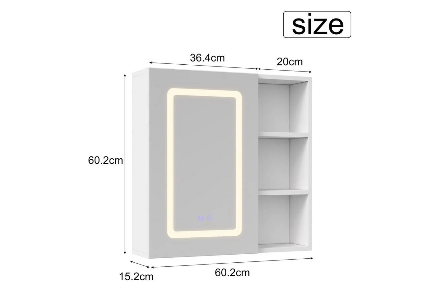 zebery Spiegelschrank mit LED-Beleuchtung und Touchschalter Weiß - Bild 5