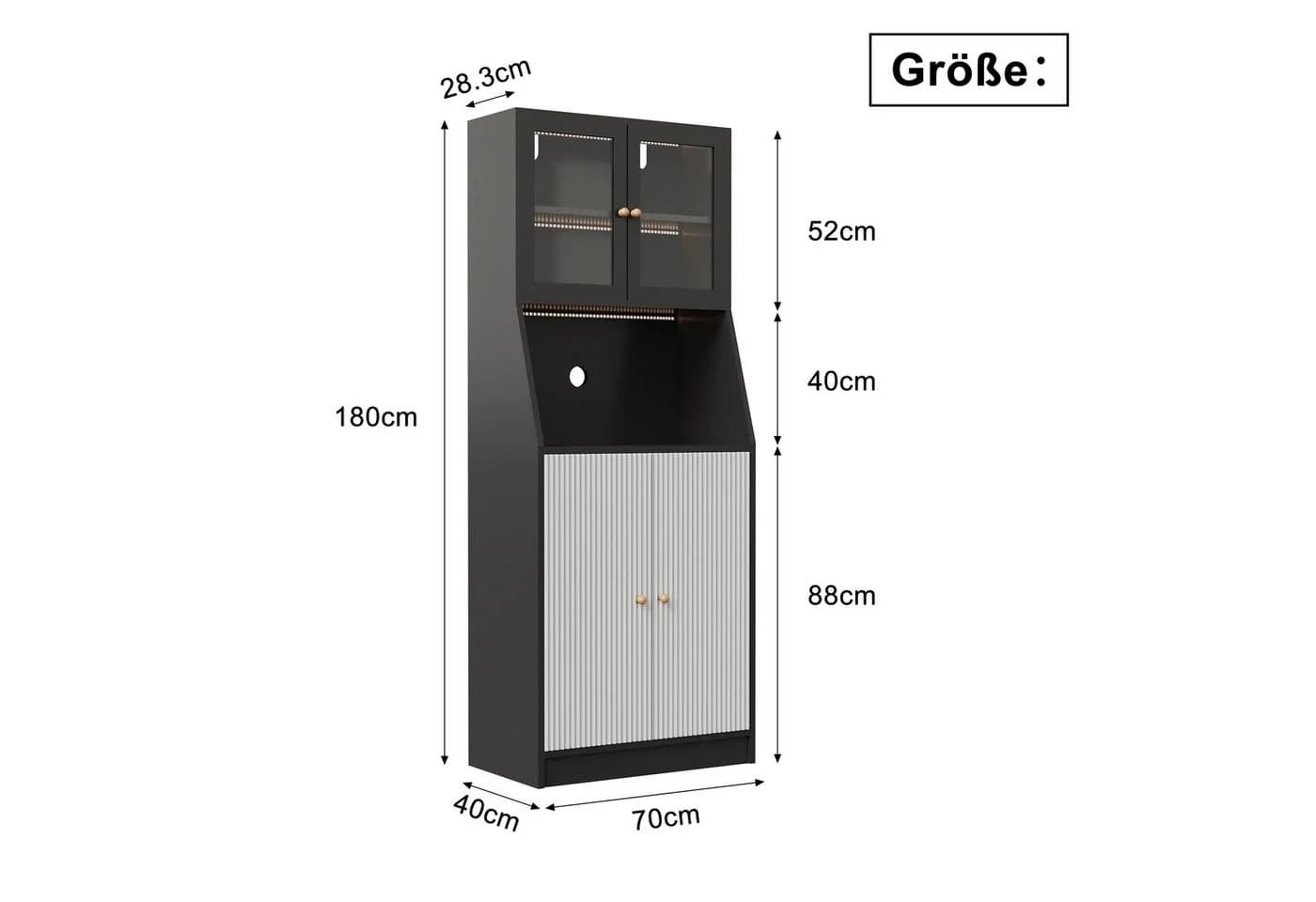 BELUPAI Küchenbuffet Hochschrank Schwarz mit Glastüren und LED-Beleuchtung - Bild 5