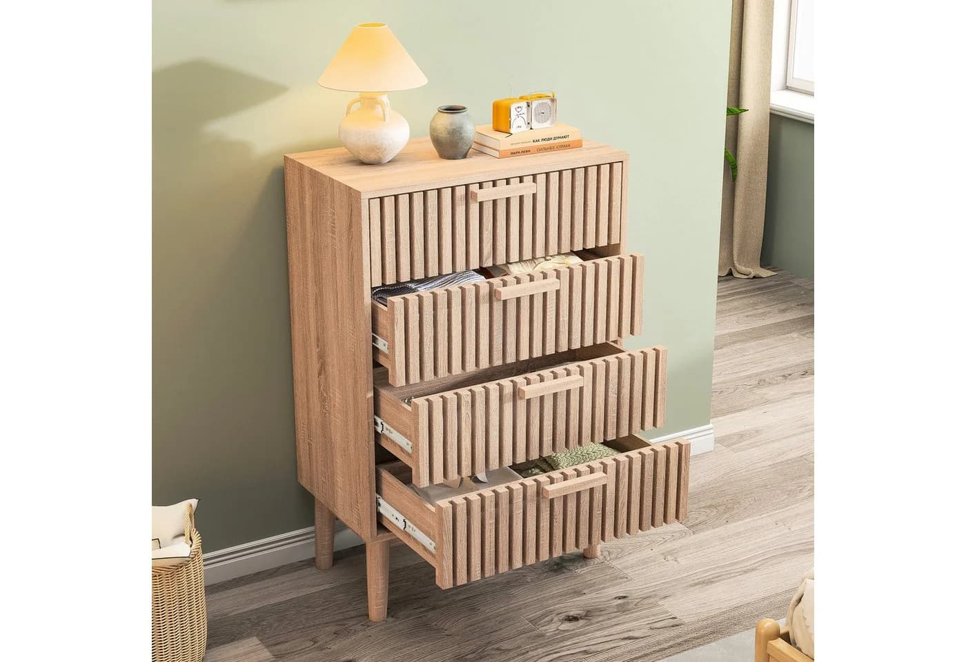 zebery Kommode Sideboard mit 4 Schubladen Holzoptik - Bild 3