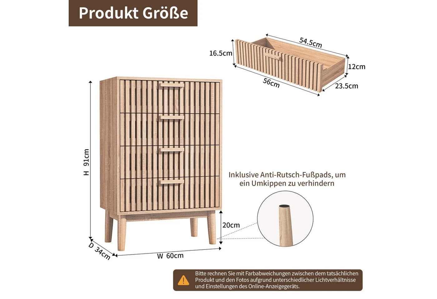 zebery Kommode Sideboard mit 4 Schubladen Holzoptik - Bild 5
