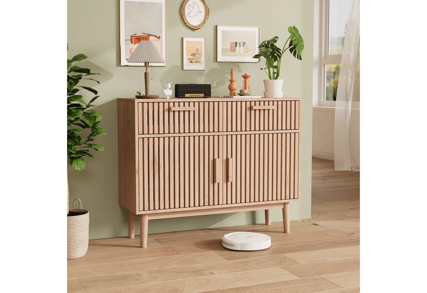 zebery Kommode Sideboard mit 2 Schubladen und 2 Türen Holzoptik