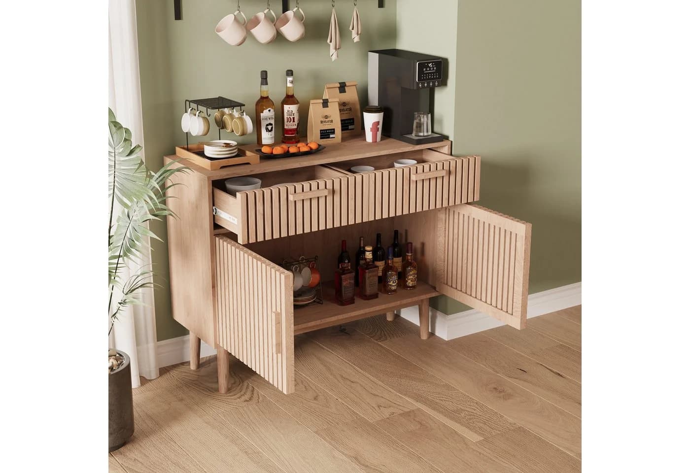 zebery Kommode Sideboard mit 2 Schubladen und 2 Türen Holzoptik - Bild 3