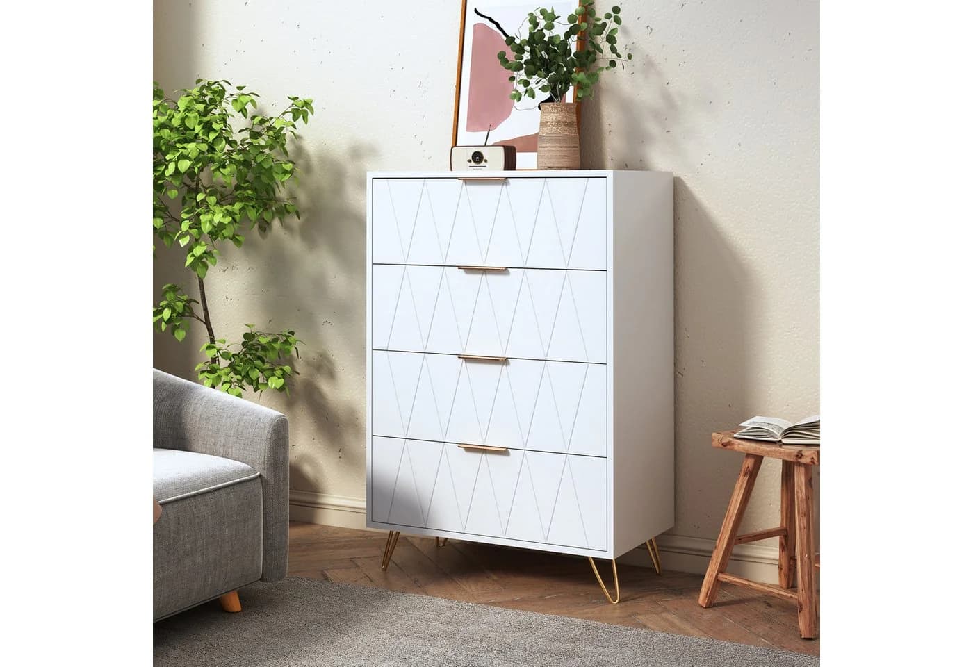 zebery Kommode Sideboard Weiß mit Schubladen und Metallbeinen - Bild 2