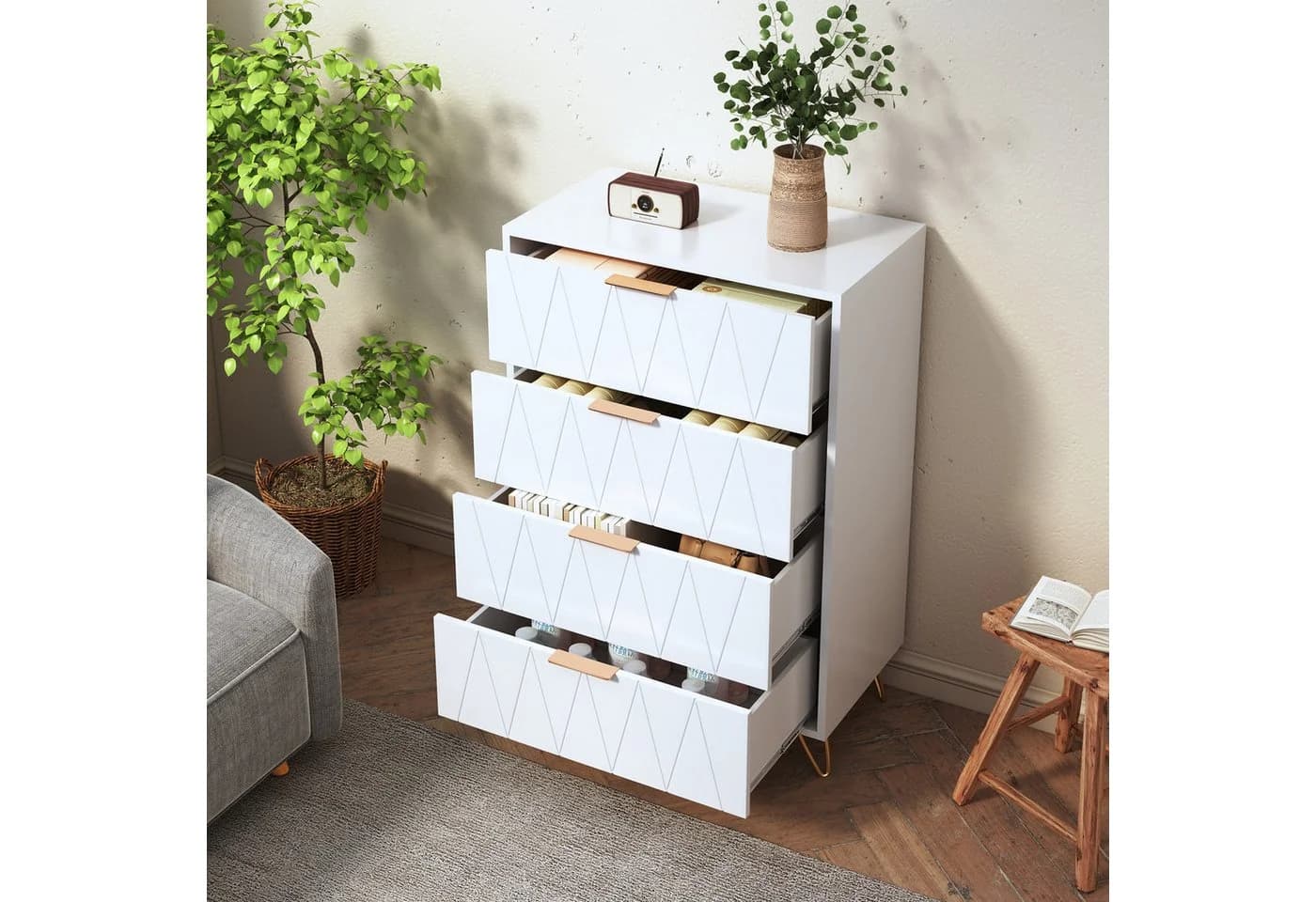zebery Kommode Sideboard Weiß mit Schubladen und Metallbeinen - Bild 3
