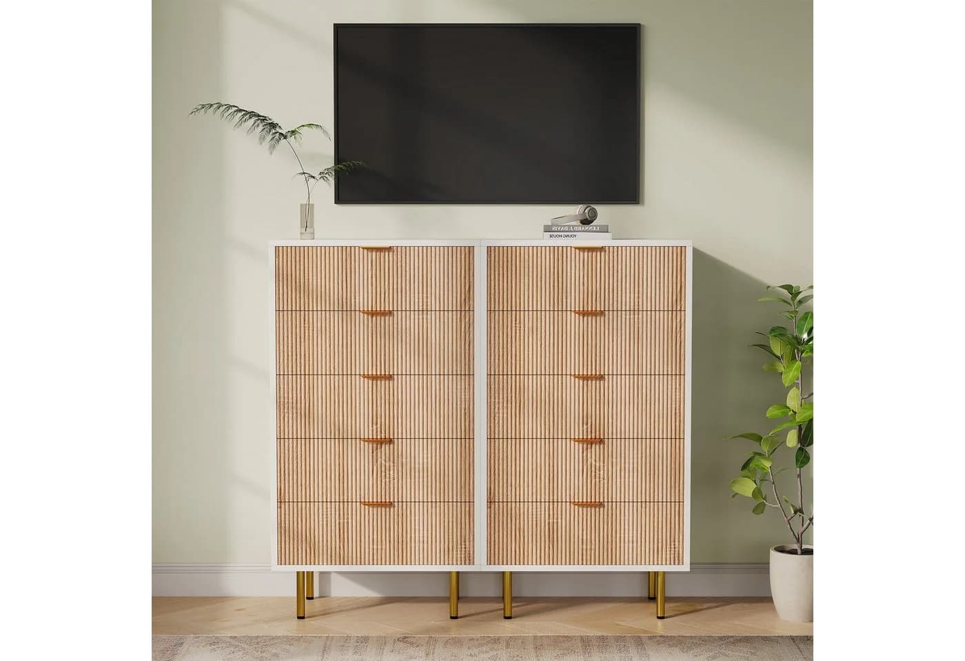 zebery Kommode Sideboard Weiß 5 Schubladen Metallbeine Modern